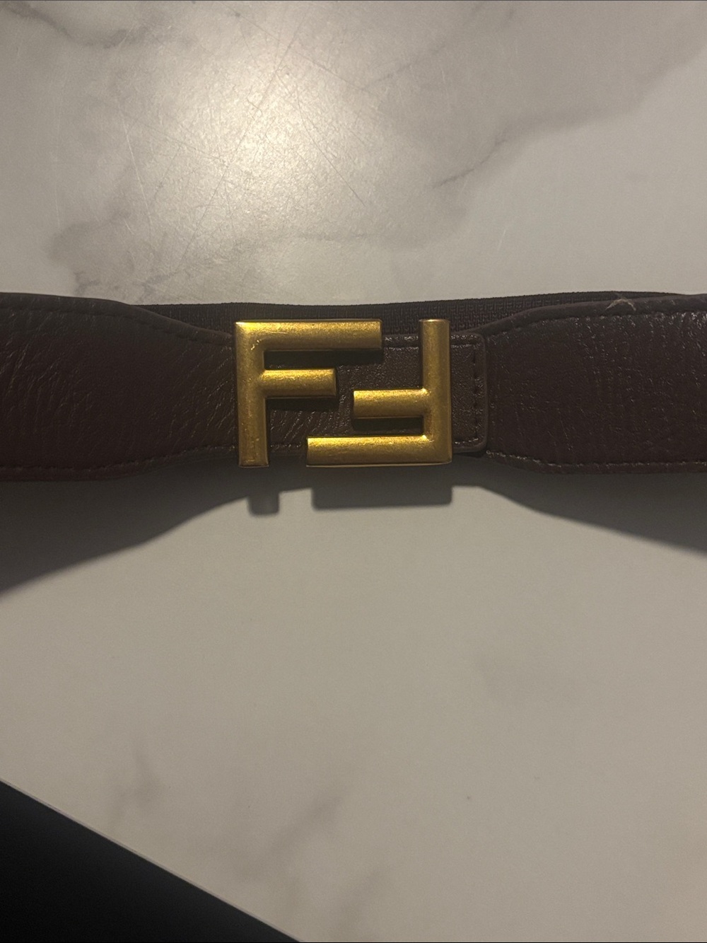 Designer-Inspired Brown stretch Belt with Gold Buckle